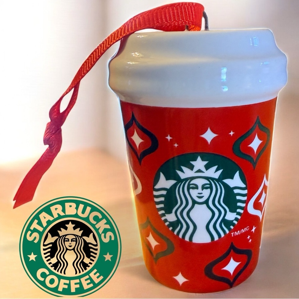 Starbucks 2023 Holiday Red Cup Stars Diamond Ceramic Ornament 2.5” Mini Cup